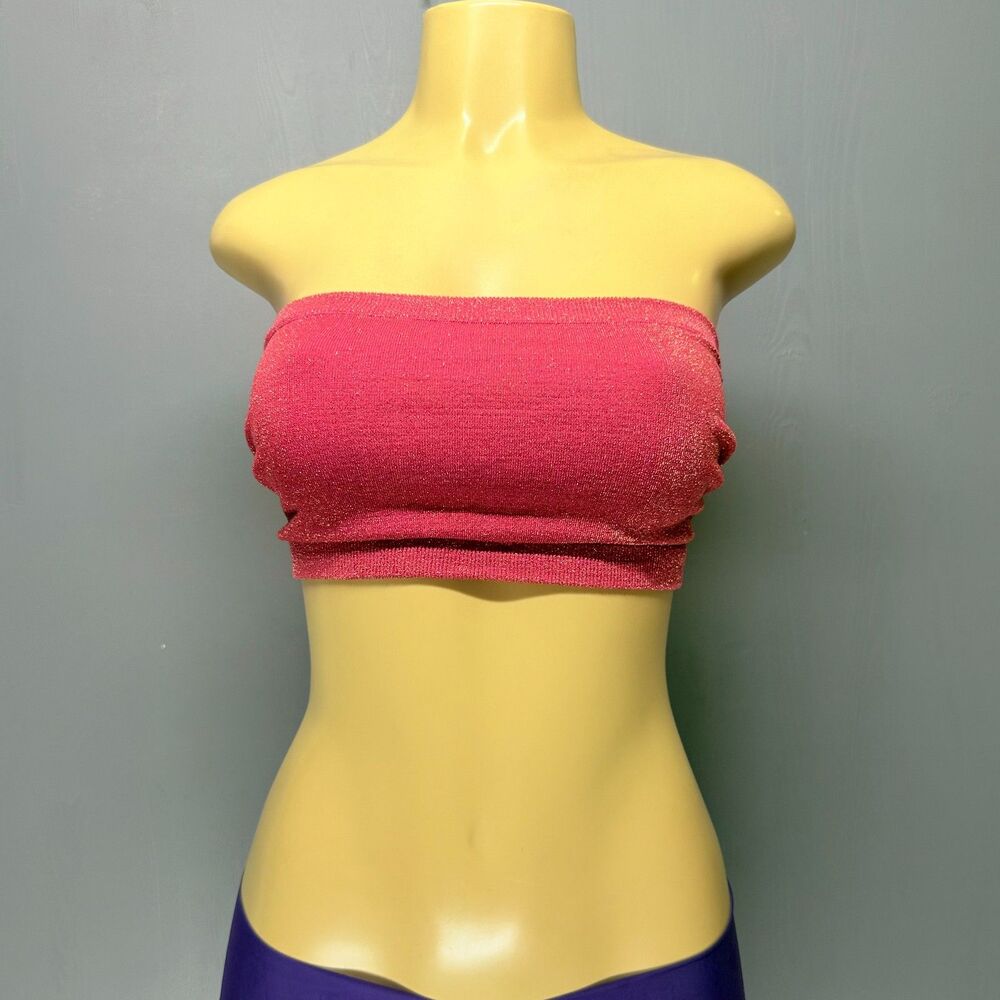 Likely M | Pink Grapefruit Gold Shimmer Tube Top | Stretch Knit Strapless Crop